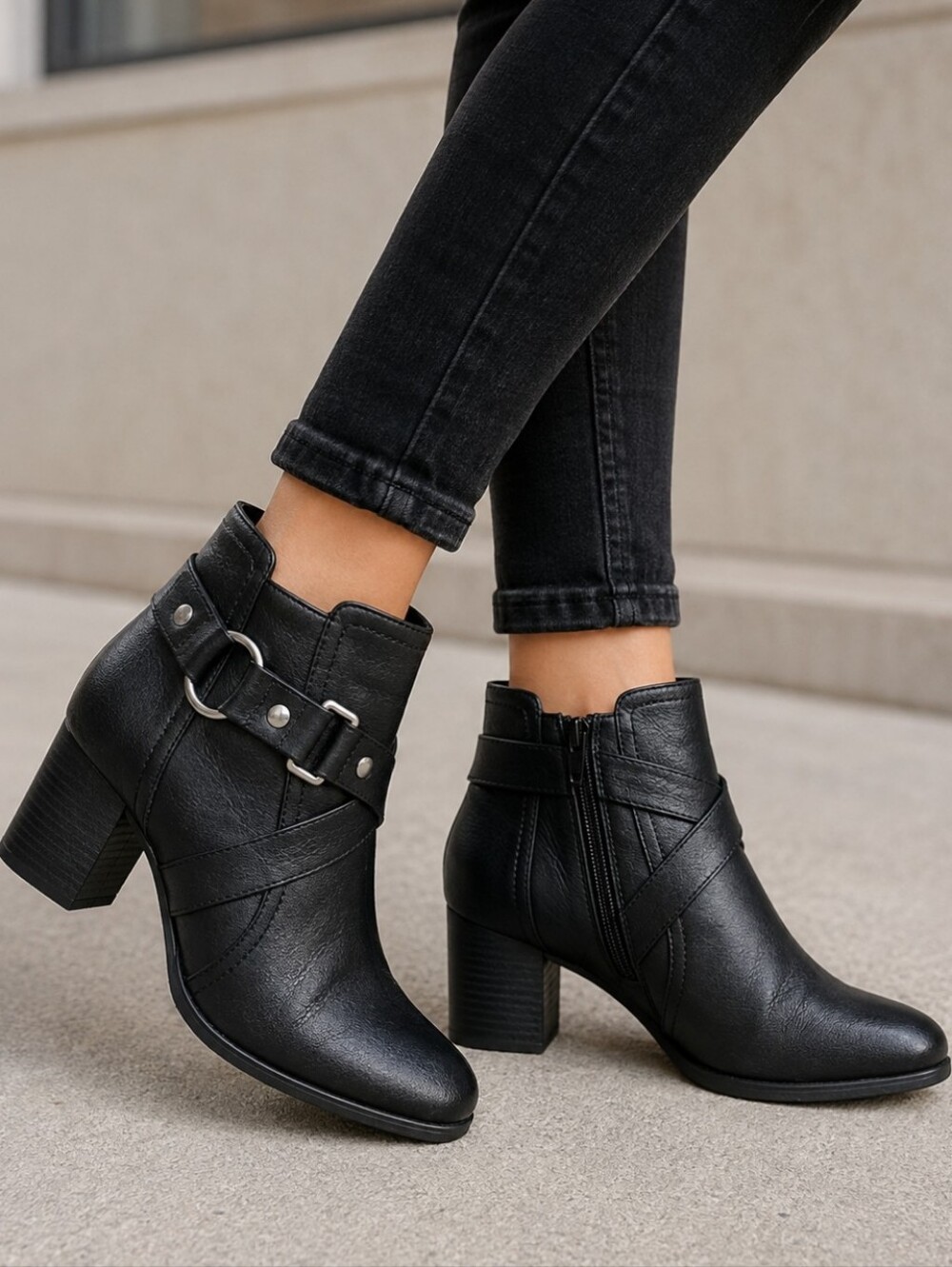 Natural Soul Coco Y2K Western Boho Harness Block Heel Comfort Bootie 6.5M
